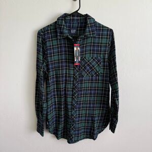 NWT XS Gap green and blue flannel shirt